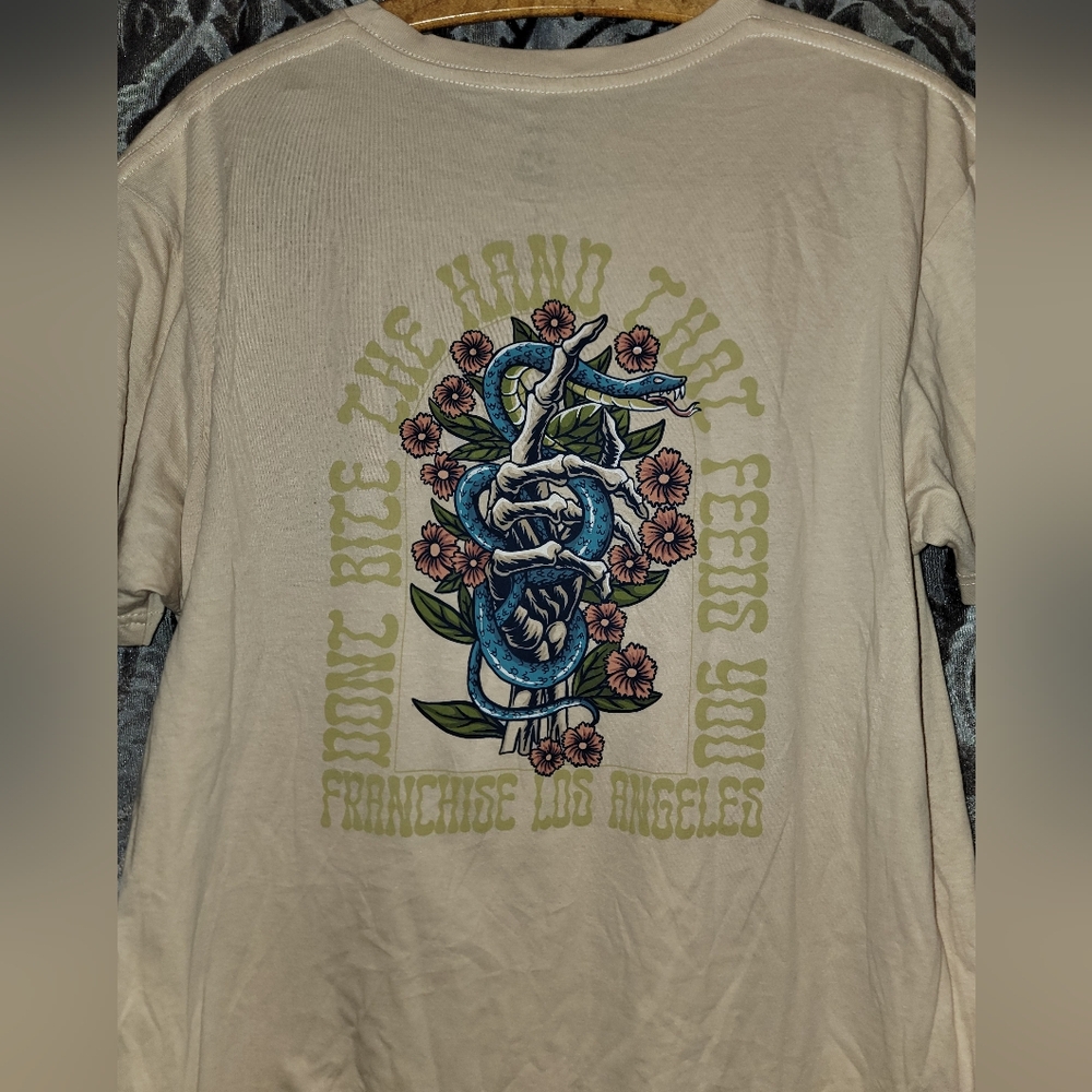 LF Beige Graphic Tee with Blue Snake Design